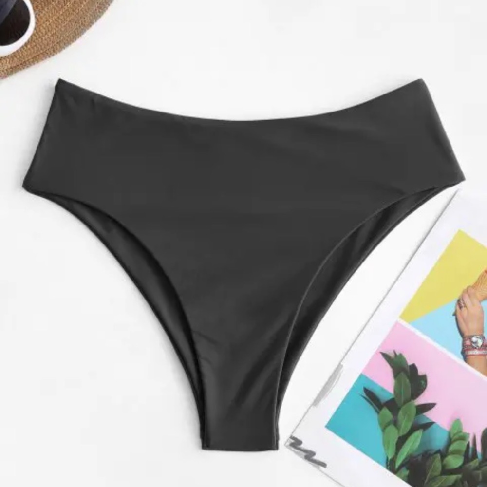 ZAFUL Black High Waisted High Leg Bikini Bottom